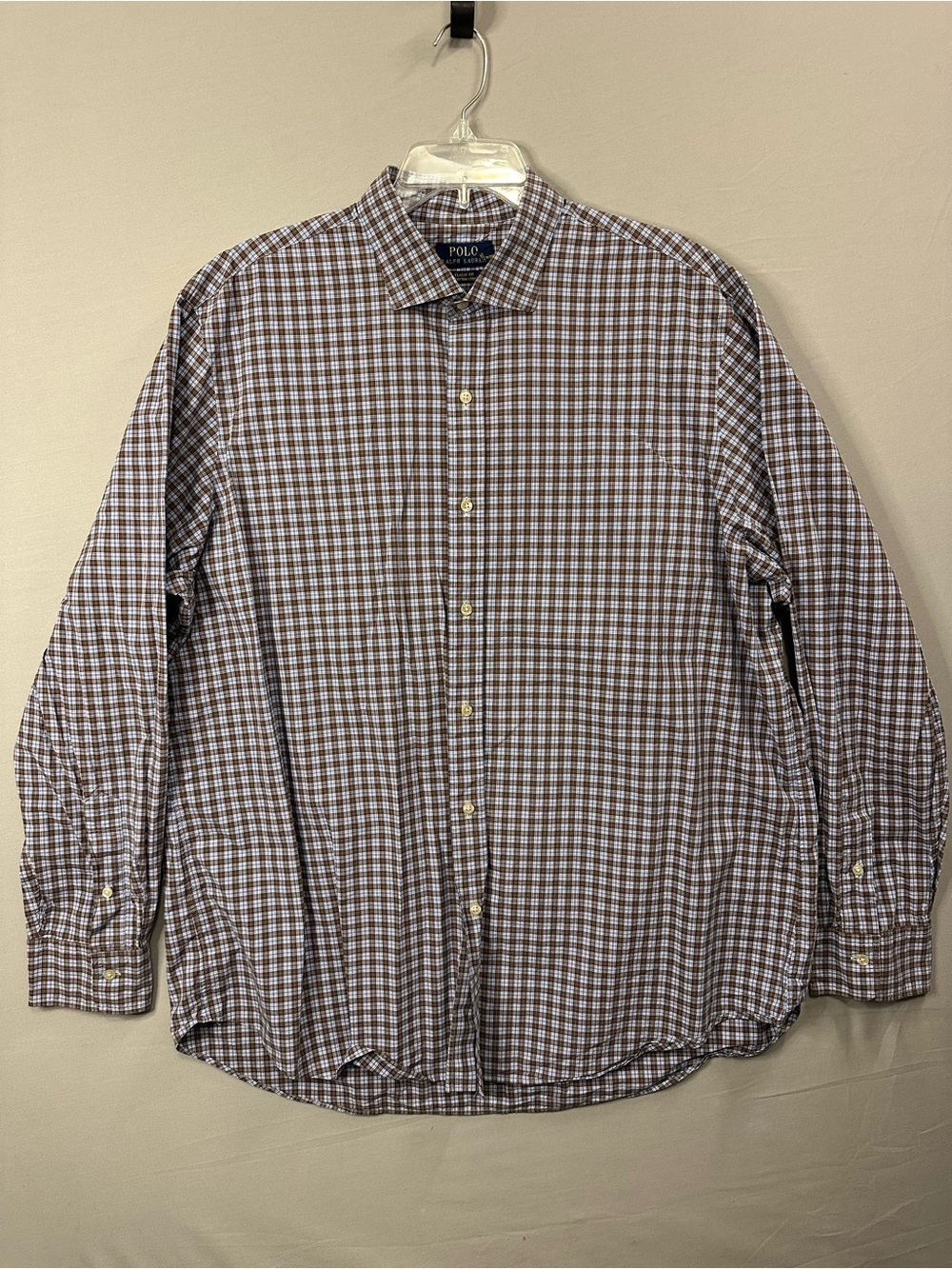 Polo by Ralph Lauren Brown and White Check Plaid Button Front Shirt